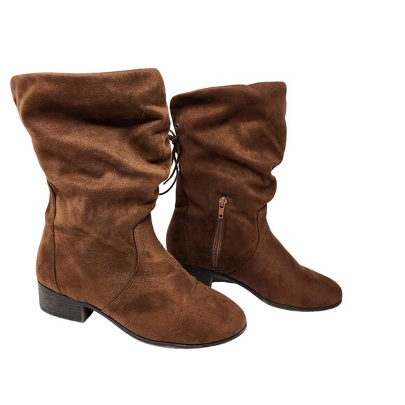 Soda Faux Suede Wide Calf Knee High Boots With Lace Up Back Brown Size 8.5 - Picture 3 of 8